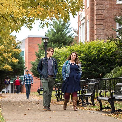 Students walking in front of Harned hall